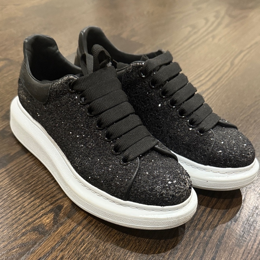 Alexander McQueen Black Glitter Women’s Sneakers Size 37 - Picture 2 of 16